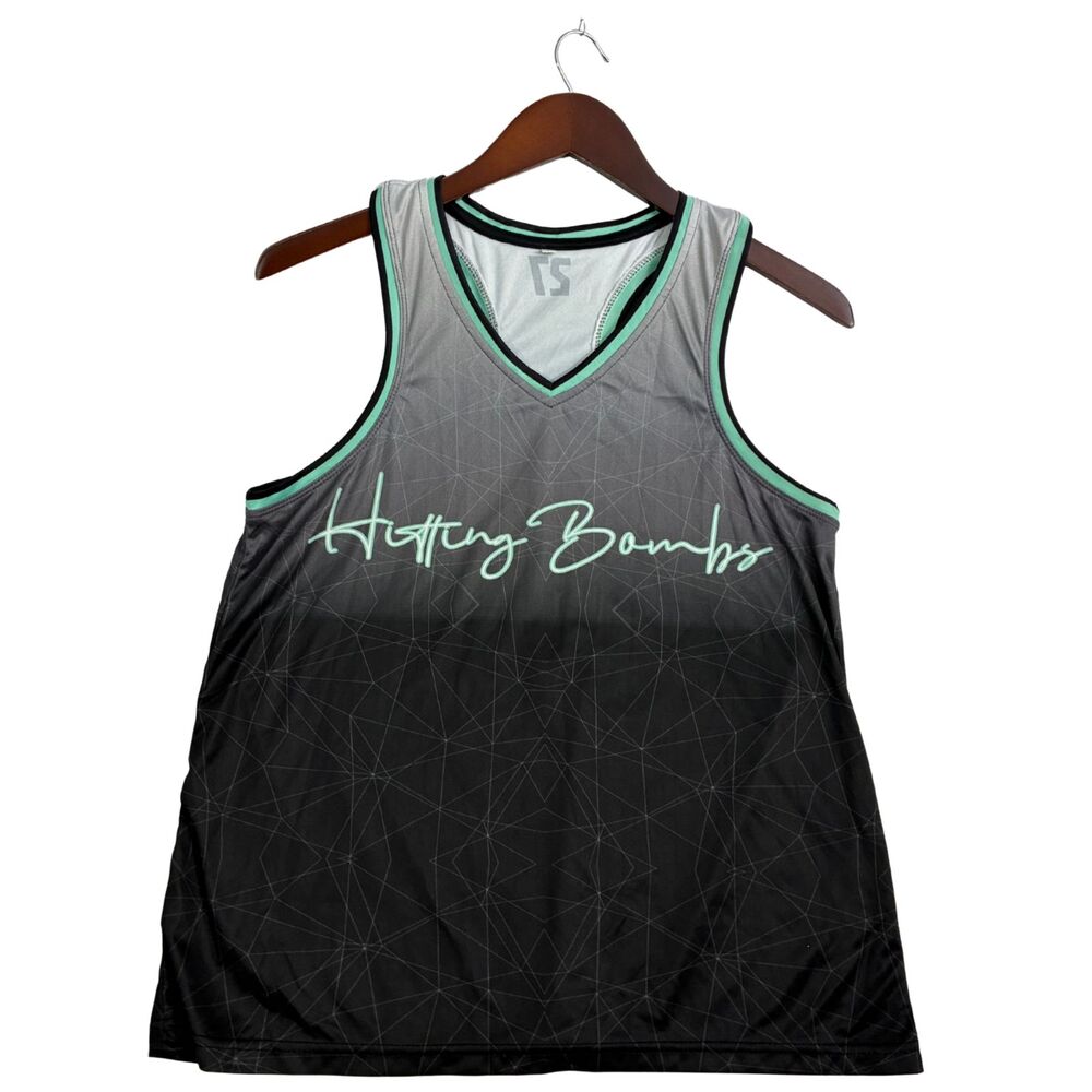 Hitty Bombs 27 Youth Large Athletic Tank Top Gray Black Mint Racerback Jersey